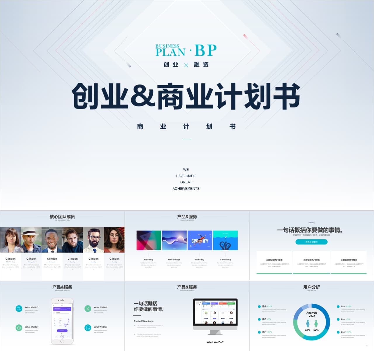 简约企业服务硬件BP商业计划书PPT模板