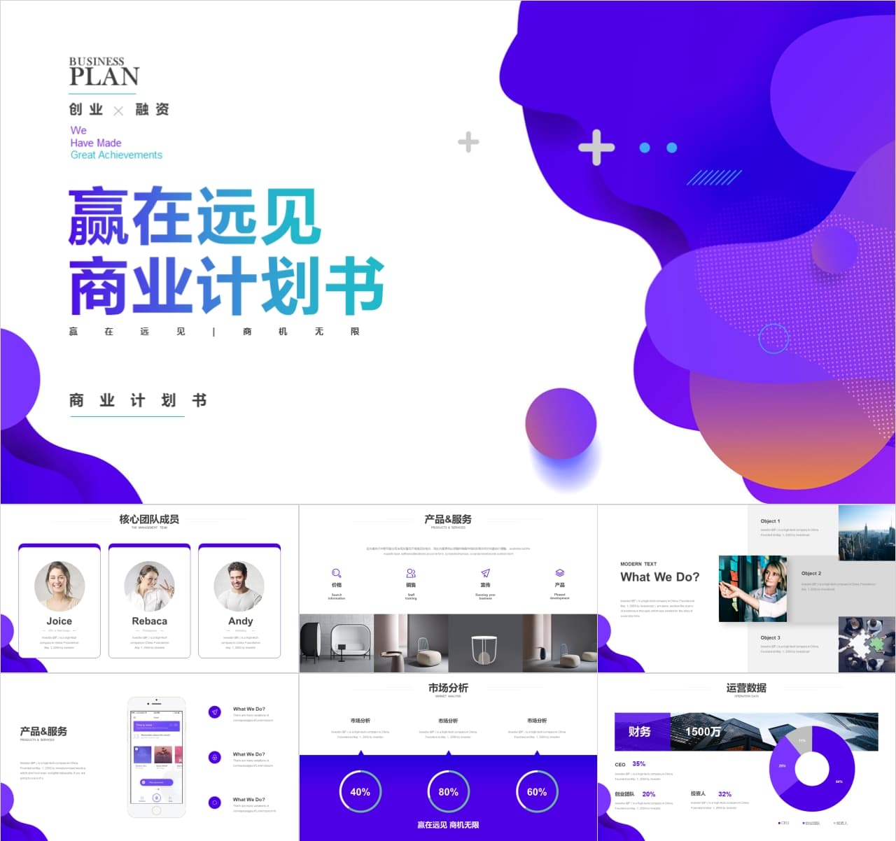 紫色简约风通用服务BP商业计划书PPT模板