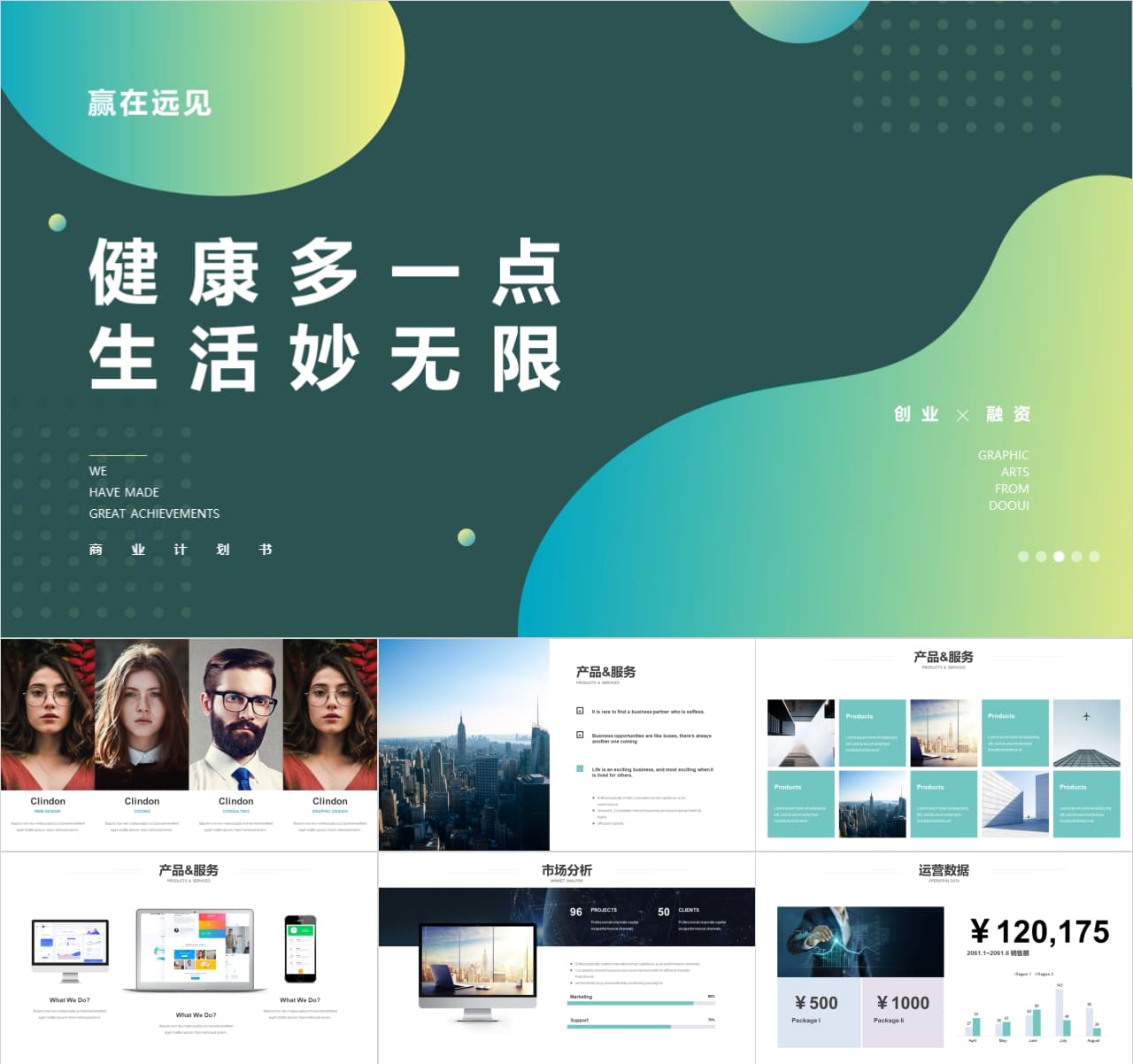 绿色简约风健康服务商业计划书PPT模板