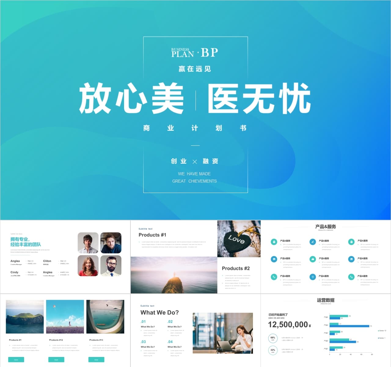 蓝绿渐变健康BP商业计划书PPT模板