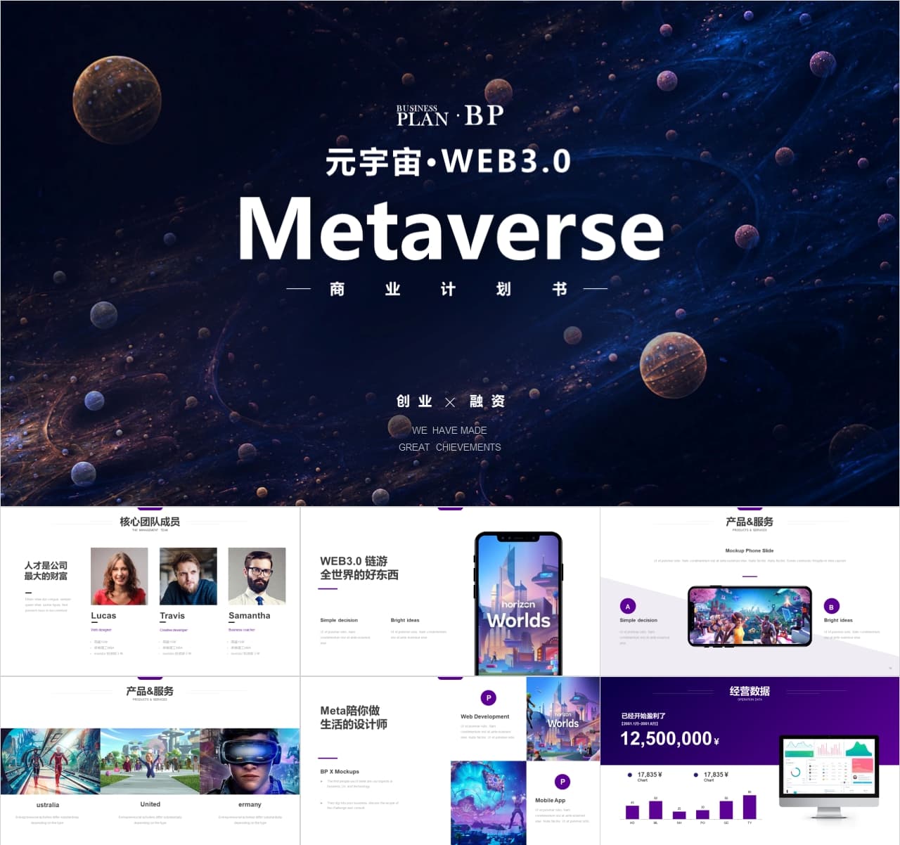 科技风元宇宙metaverse链游NFT商业计划书PPT模板