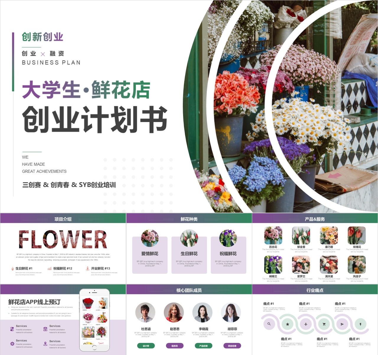 鲜花店中国国际大学生创新大赛创业计划书PPT模板+word